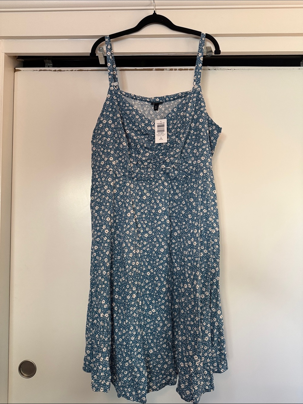 torrid Teal-Blue Floral Midi Dress with Spaghetti Straps